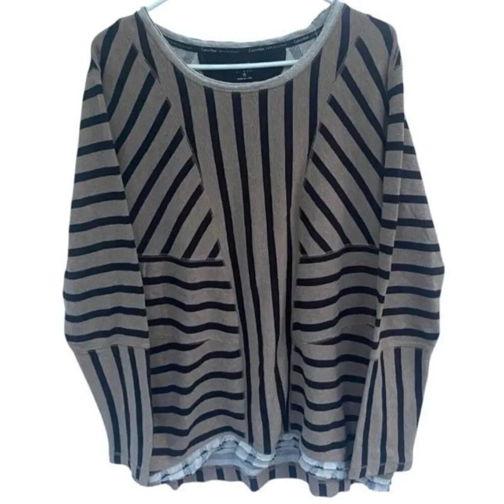 Calvin Klein Performance XL Striped Quick Dry Pullover Tunic Top Black Tan Cotto
